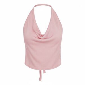New Aya Muse Cinnabar Knit Tied Draped Halter Crop Top XXS Light Pink